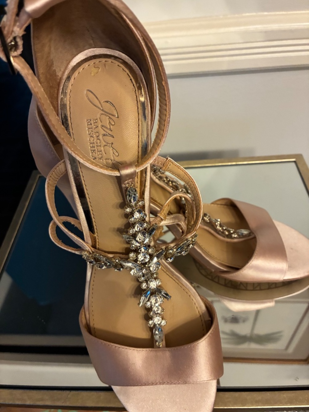 Jewel Badgley Mischa Strappy Satin Blush Pink 4 inch Heels 7.5M